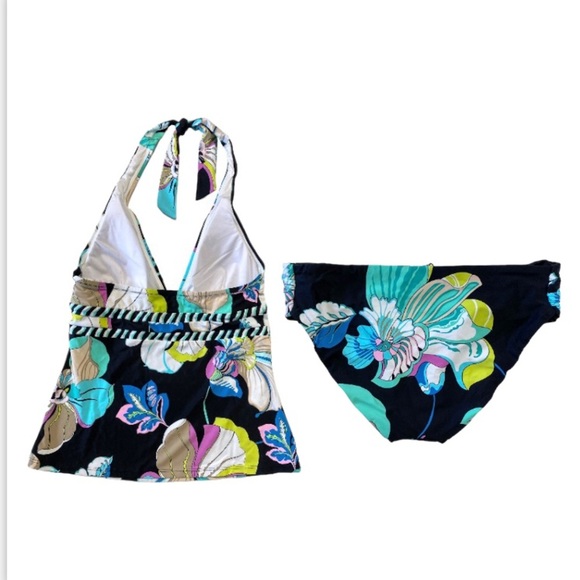 NWT Trina Turk Sintra Black Tropical Flora Halter Tankini Swimsuit Set Size 2 - Picture 5 of 16
